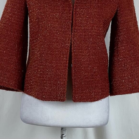 Lafayette 148 New York Brick Red Wool Tweed Iridescent Crop Jacket NWOT Size 2 - Picture 4 of 12